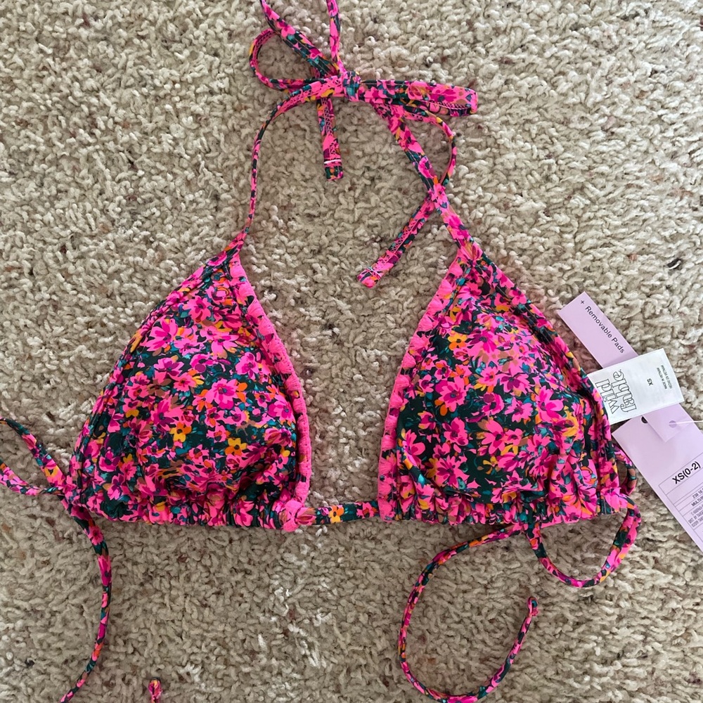 Brand New Wild Fable Floral Tie Bikini Top Size XS